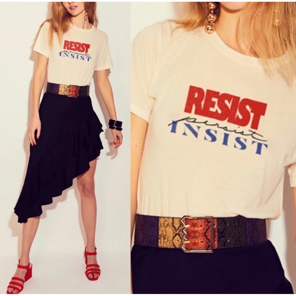 Monogram Resist Persist Insist Graphic‎ Tee Cream Small Short Sleeve T-Shirt